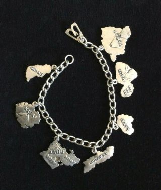 Vintage Hawaiian Islands 7 Charms Bracelet Sterling Silver Charms