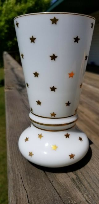 Vintage Portieux Vallerysthal White Opaline Vase With Gold Stars