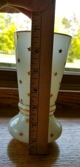 Vintage Portieux Vallerysthal White Opaline Vase With Gold Stars 4