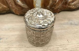 Art Nouveau English Sterling Silver Cut Glass Vanity Jar Antique