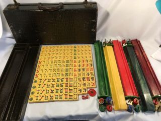 Vintage Mahjong Mah Jongg Mah Jong Set 40s Caramel Bakelite 162 Tiles 26 Flowers