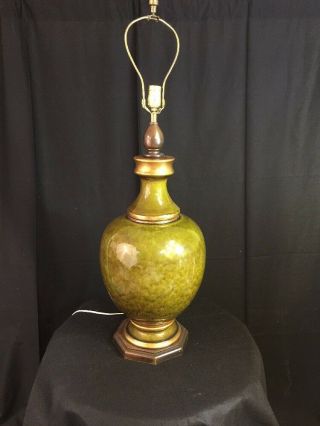 Vintage Huge Frederick Cooper Style Lamp Hollywood Regency Ceramic Green Gold