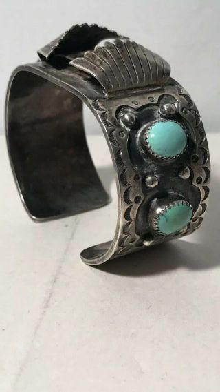Vintage Navajo Turquoise Sterling Silver Cuff Bracelet Watch Band 63g