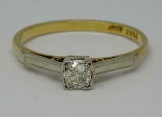 Art Deco 18ct Gold Platinum 0.  25ct Old Cut Diamond Solitaire Ring Uk Size P