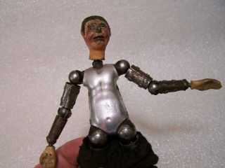 Antique Bucherer Saba Jointed Metal Body Doll Swiss Made 1920 ' s Clown Bum Man 6