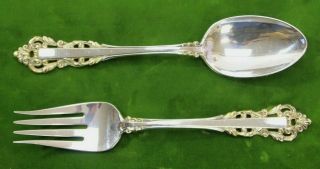 Gorham Medici Sterling Silver Large Serving Spoon & Fork - 6.  6 Ounces,  Two Tone
