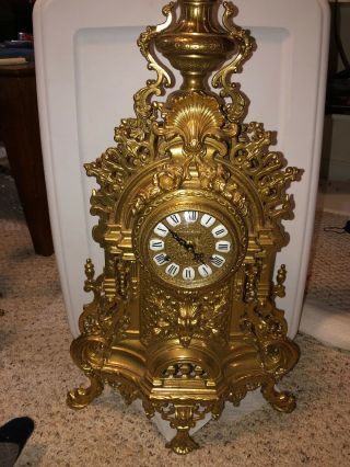 Vintage Ornate Imperial Franz Hermle Mantle Clock Brass Bronze Made In Italy