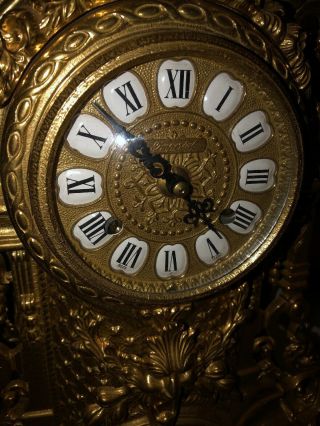 Vintage Ornate Imperial Franz Hermle Mantle Clock Brass Bronze Made In Italy 2