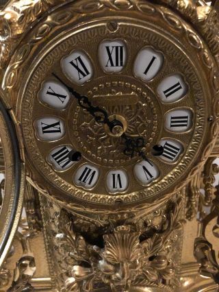 Vintage Ornate Imperial Franz Hermle Mantle Clock Brass Bronze Made In Italy 3