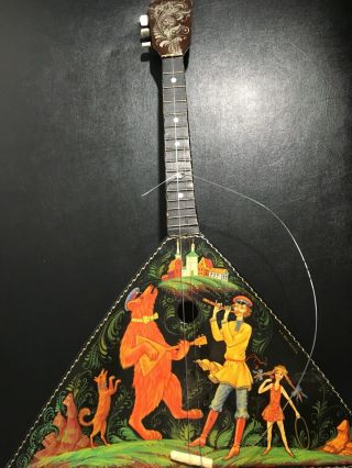 Authentic Vintage Balalaika Russian 3 String Guitar Painted K.  V.  2001 Russia