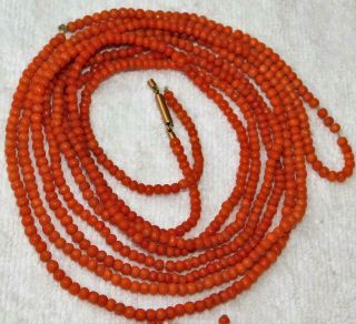 Antique Natural Coral Bead Flapper Necklace Estate Jewelry 1900s Vtg 45 Grams