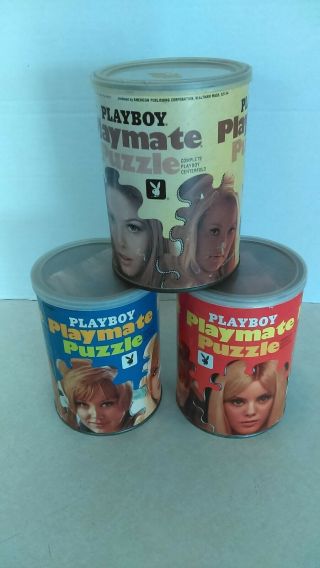 3 - Vintage Playboy Playmate Can Puzzles 2 - 1969 1 - 1973 Lorrie Mencuni Shay Knuth