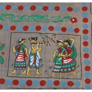 Sanskriti Vintage Orange Heavy Saree Pure Silk Fabric Hand Painted Craft Sari 5