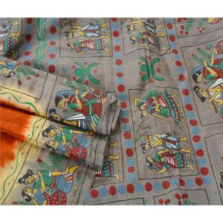 Sanskriti Vintage Orange Heavy Saree Pure Silk Fabric Hand Painted Craft Sari 8