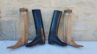 Vintage Black Leather Equestrian Boots With Wooden Boot Trees