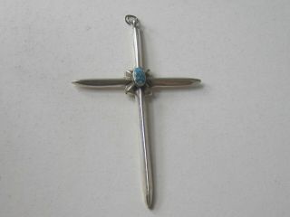 Stunning Vintage Sand Cast Sterling Silver Turquoise Navajo Huge Cross Pendant