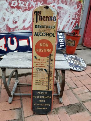 Vintage Metal Thermometer Sign Thermo Denatured Alcohol 1915 Rare
