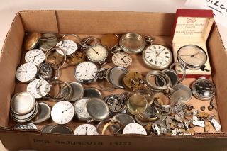 4,  Lbs Of Vintage Pocket Watches Parts Movementsa Elgin Wlatham Cyma Rockford