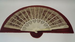 Divine 19th Century Victorian Lace & Hand Carved Ladies Fan