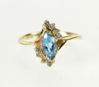 14k Marquise Blue Topaz Diamond Semi Halo Bypass Ring Size 6.  25 Yellow Gold 79
