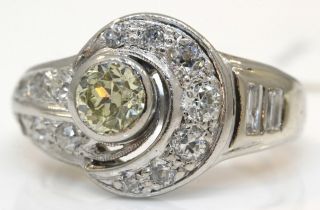 VINTAGE PLATINUM RING WITH 1.  15 CTW DIAMONDS YELLOW DIAMOND I21 2