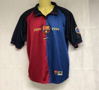 Fcb Barcelona Spain Football Shirt/top 1899 - 1999 Vintage Nike Size Medium 994