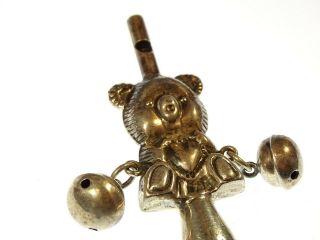 Antique Sterling Silver Teddy Bear Baby Rattle with Nanny Whistle MOP Handle 2