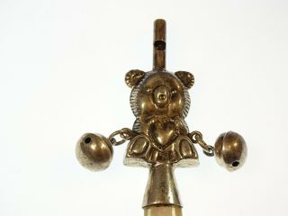 Antique Sterling Silver Teddy Bear Baby Rattle with Nanny Whistle MOP Handle 5