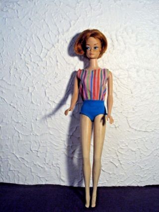 Vintage 1965 Barbie American Girl Red Hair Bendable Legs Orig Swimsuit