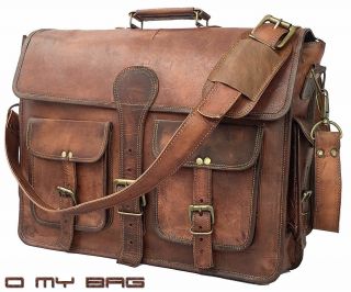 18 " Vintage Briefcase Satchel Soft Leather Laptop Messenger Bag Shoulder Men