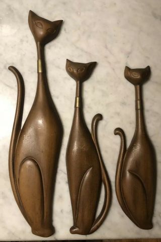 Vtg Set Of 3 Sexton Siamese Cat Wall Hanging Plaques Mid Century Modern Metal