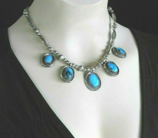 Vintage Squash Blossom Necklace Turquoise Old Pawn Estate Native American 16 "