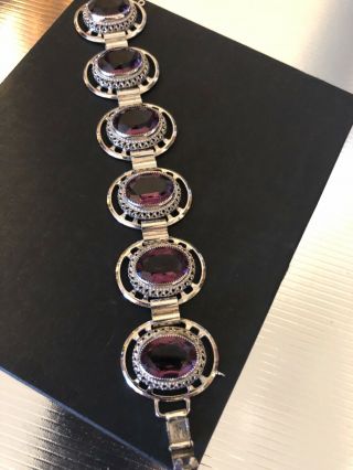Vintage Danecraft Sterling Silver Bracelet Purple Stone.  Added 2 Rings