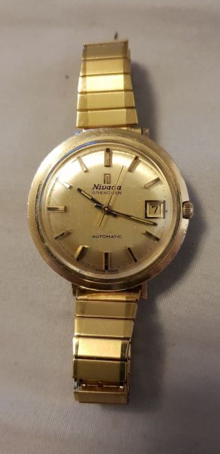 Rare Vintage Nivada Grenchen Automatic Gold Plated Men 