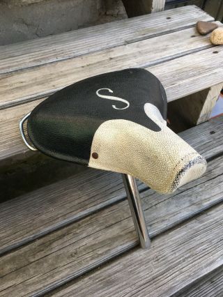 Vintage Schwinn " S " Bicycle Seat Black White Springer Crash Bar