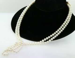Vintage 14k 2 - Tone Gold.  86ct Diamond 7.  1 To 7.  3mm Pearl Double Strand Necklace