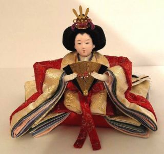 Great Vintage Hina Doll Set - Emperor and Empress With Stand And glass Cover 3
