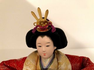 Great Vintage Hina Doll Set - Emperor and Empress With Stand And glass Cover 7