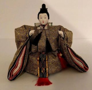 Great Vintage Hina Doll Set - Emperor and Empress With Stand And glass Cover 8