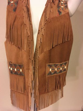 Patricia Wolf Made In Texas Leather Western Fringe Vest Medium Vintage 2