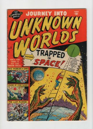 Journey Into Unknown Worlds 5 Fn 6.  0 Vintage Marvel Atlas Pre - Hero Horror Alien