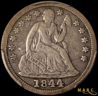 1844 F15 Pcgs 10c Seated Liberty Dime,  Rare Date Problem Marc
