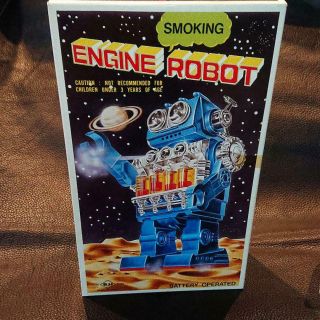 Japan Horikawa Engine Smoking Robot Battery Toy Boxed Vintage Rare Blue 2