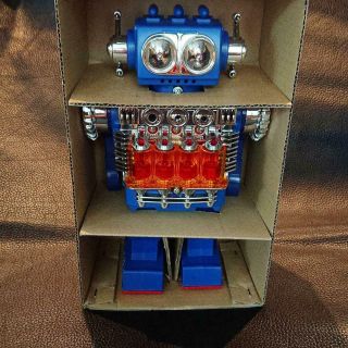 Japan Horikawa Engine Smoking Robot Battery Toy Boxed Vintage Rare Blue 3