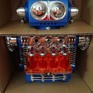 Japan Horikawa Engine Smoking Robot Battery Toy Boxed Vintage Rare Blue 4