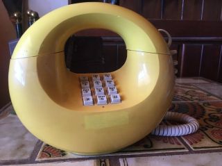 Retro Vintage Telephone Western Electric Yellow Round Phone Desk Rotary 1970s