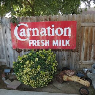 Vintage Rare " Carnation Fresh Milk " Embossed Metal Sign Htf 82 - 1/2 " X 34 - 1/2 "