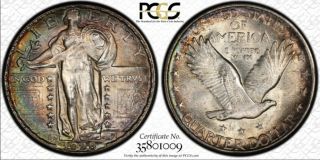 1928 - D Standing Liberty Quarter Pcgs Ms64 Crescent Toned Rare W/slq’s