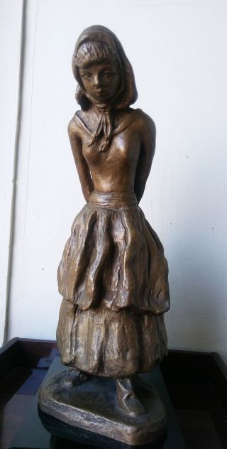 Rare Antique Vintage Roman Bronze Bronze Sculpture Statue Peasant Girl 16 "