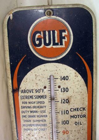 Vintage Gulf Advertising Thermometer No - Nox Gasoline Gulfpride Oil 2